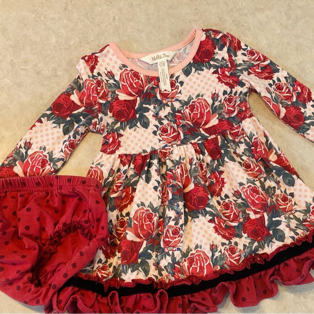Matilda Jane Red and Cream Floral Kids Matching Set size 6-12 months